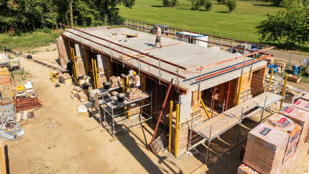 Completed building shell drone overview