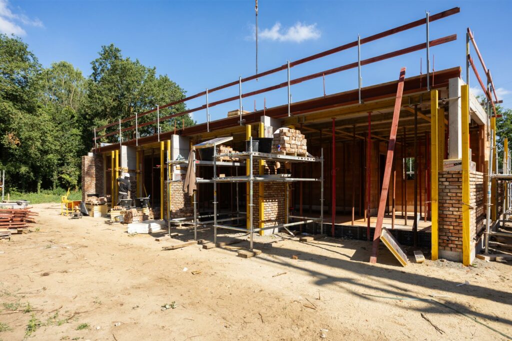 Steel frame and brick construction